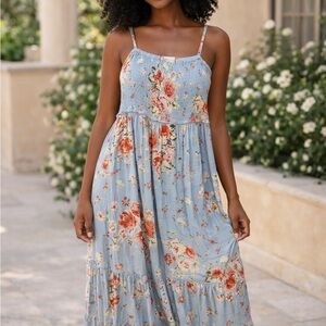 Altar'd State Light Blue Theora Floral Maxi Dress